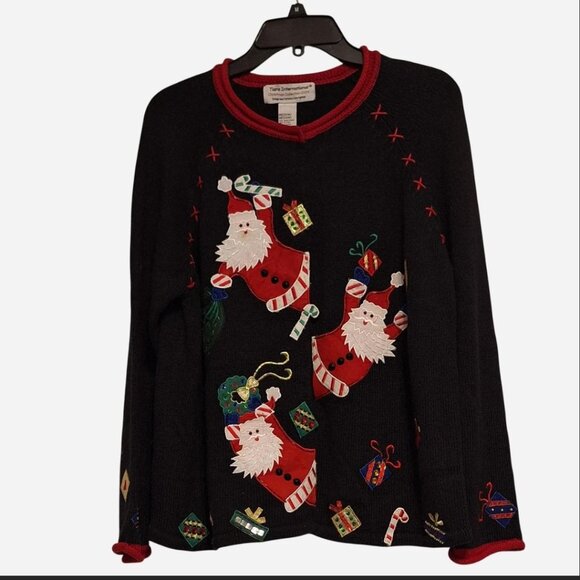 Women's Christmas sweater by Tiara international Y2K red and black with Santa's. - Picture 1 of 8
